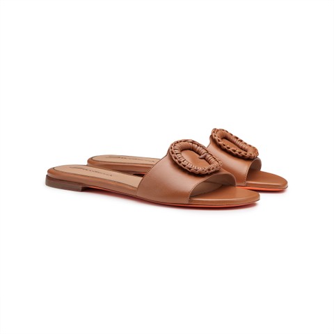 Women's brown leather slide sandal - Santoni - 3
