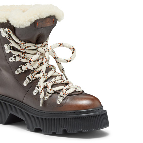 Women's brown leather hiking boot with fur - Santoni - 6