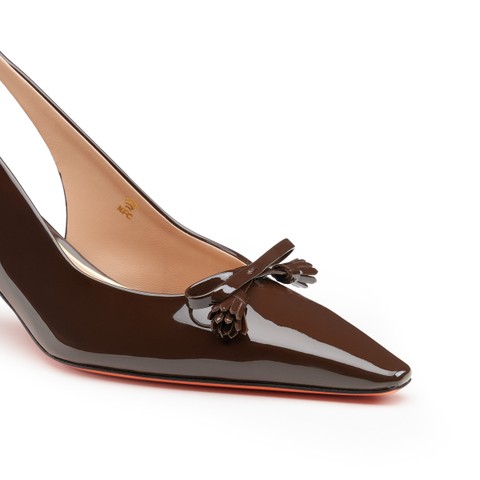 Women's dark brown patent leather mid-heel slingback - Santoni - 5