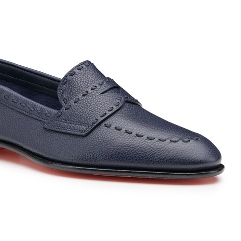 Women's blue leather penny loafer - Santoni - 4