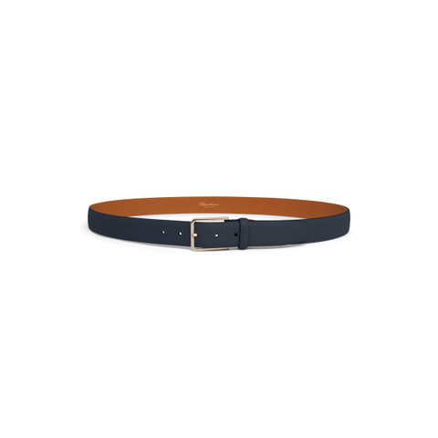 Men's blue tumbled leather adjustable belt - Santoni - 4