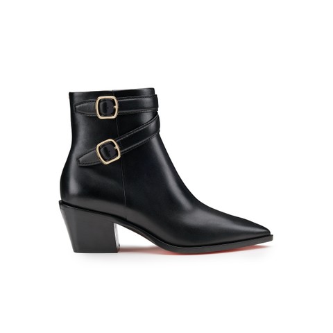 Women's black leather mid-heel texan ankle boot - Santoni - 1
