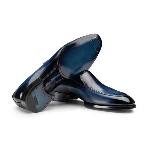 Men's blue leather Limited Edition loafer - Santoni - 3
