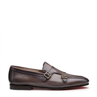 Men's brown leather double-monk loafer - Santoni - 1