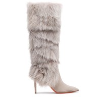 Women's natural leather and fox high-heel boot - Santoni - 1