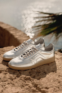 Women's silver laminated leather DBS Oly sneaker - Santoni - editorial