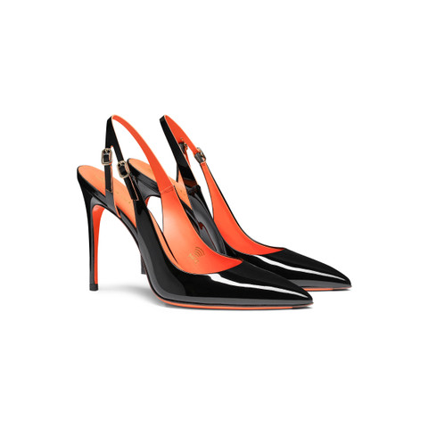 Women's black patent leather high-heel slingback - Santoni - 2
