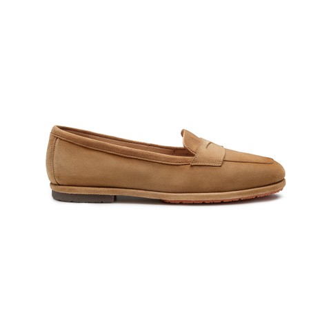 Women's beige suede Carla penny loafer - Santoni - 1