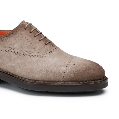 Men's dove grey suede brogue Oxford shoe - Santoni - 5