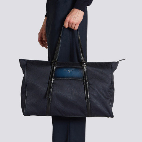 Blue leather and nylon shopping bag - Santoni - 2