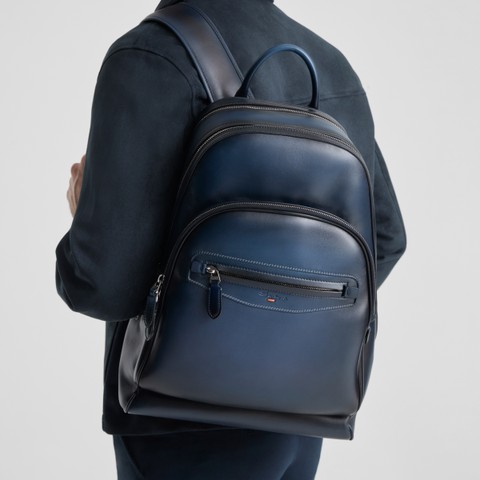 Sac &agrave; dos en cuir bleu - Santoni - 2