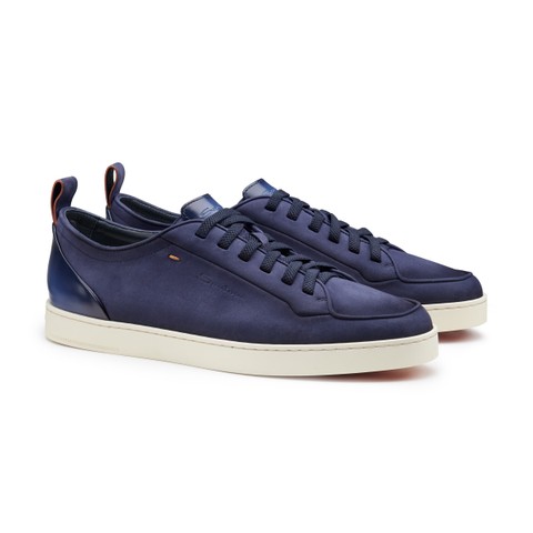 Men's blue nubuck Santoni Off-duty sneaker - Santoni - 2