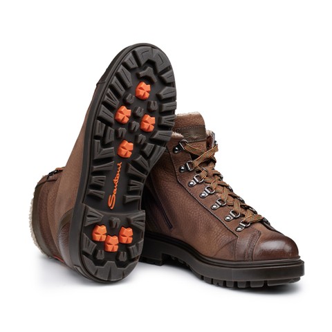 メンズ ダークブラウンレザー ハイキングブーツ - Santoni - 3