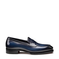 Men's blue leather Meraviglia Collection penny loafer - Santoni - 1