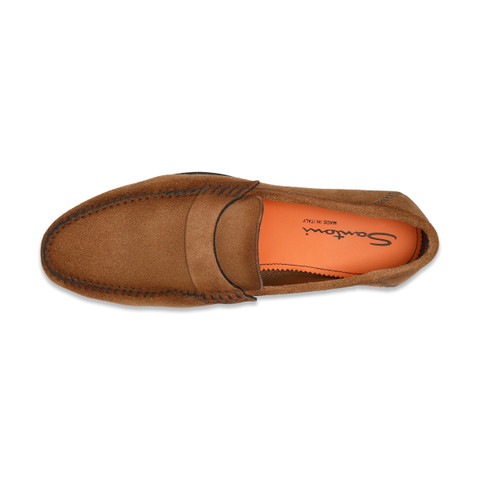 Men's light brown suede penny loafer - Santoni - 4