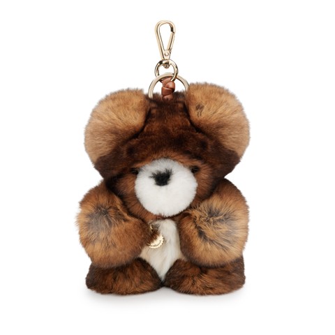 Dove grey fur and brown leather Teddy bear charm - Santoni - 1