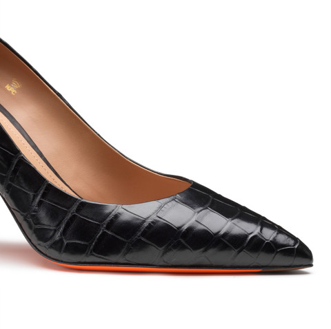Escarpin &agrave; talon haut en crocodile noir pour femme - Santoni - 5
