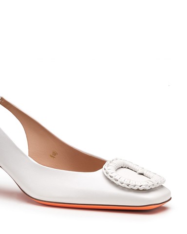 Escarpin &agrave; bride arri&egrave;re et talon mi-haut en cuir blanc pour femme - Santoni - 8