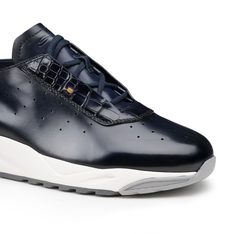 Men's blue leather and alligator sneaker - Santoni - 5