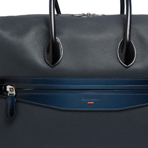 Blue tumbled leather weekend bag - Santoni - 5