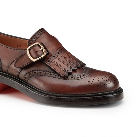 Women's dark brown leather single monk strap shoe with frange - Santoni - 5