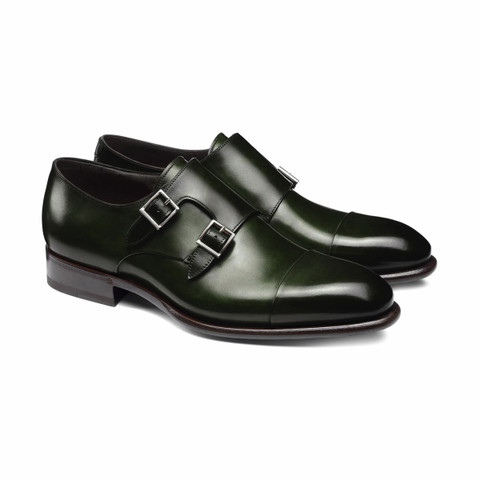 Men's green leather double-buckle shoe - Santoni - 5.0