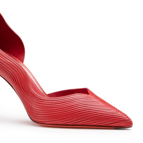 Women's red leather high-heel pump - Santoni - 5