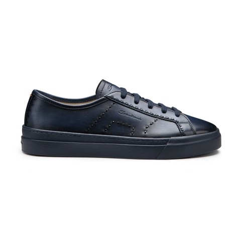 Men's blue leather Double Buckle Sneaker - Santoni - 1