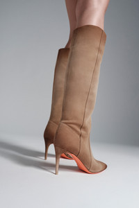 Women's beige suede high-heel boot - Santoni - editorial