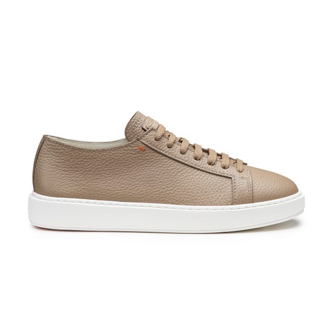 Men's beige tumbled leather sneaker - Santoni - 1
