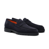 Mocas&iacute;n penny para hombre de ante azul - Santoni - 2