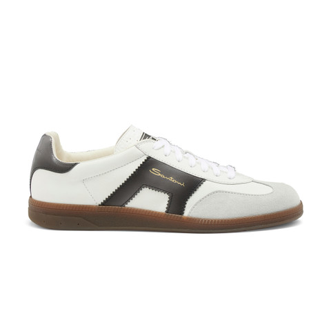 Men's white and black leather and suede DBS Oly sneaker - Santoni - 1