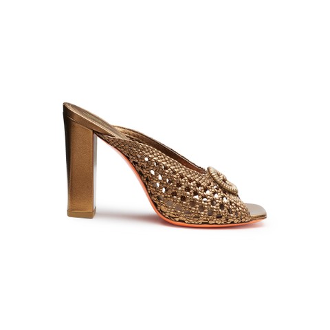 Women's gold woven leather high-heel sandal - Santoni - 1