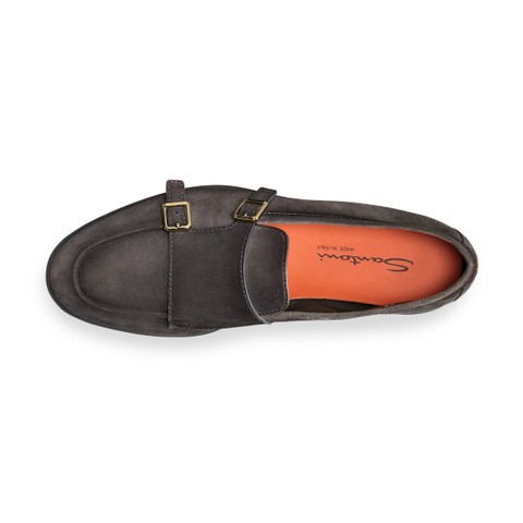 Men's grey suede double-monk loafer - Santoni - 4