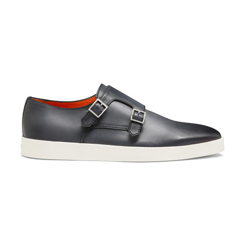 Men's grey leather double-buckle shoe - Santoni - 1