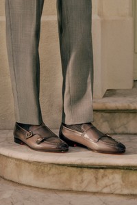 Men's brown leather double-monk loafer - Santoni - editorial