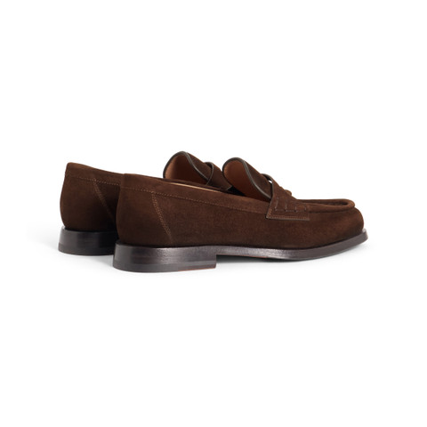 Women&rsquo;s dark brown suede penny loafer - Santoni - 7