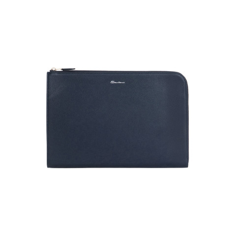 Blue tumbled leather document holder - Santoni - 1