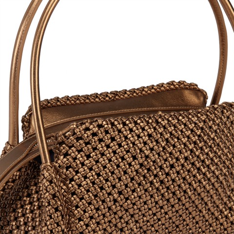 Gold woven leather shoulder bag - Santoni - 4