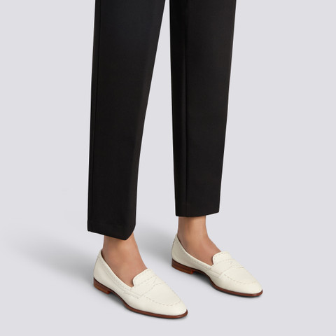 Mocassino penny da donna in pelle bottalata bianca - Santoni - 2