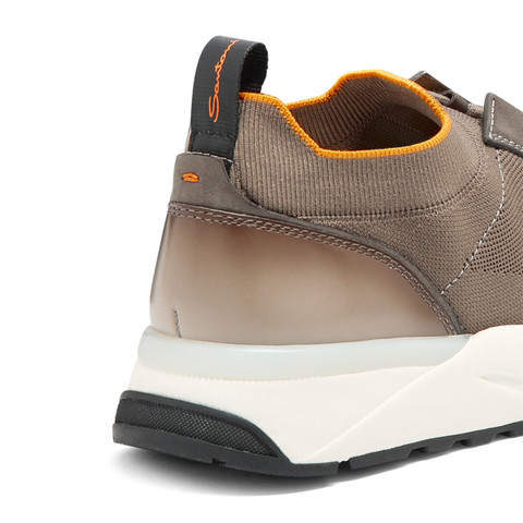 Sneaker en tissu stretch et cuir beige pour homme - Santoni - 5
