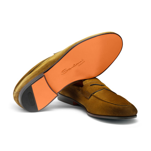 Mocassino penny Carlo da uomo in suede verde - Santoni - 4