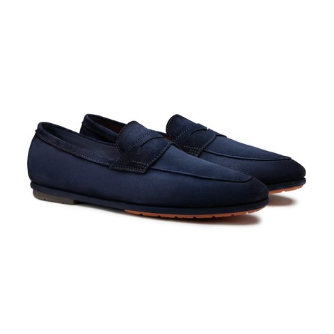 Men's blue suede Carlo penny loafer - Santoni - 1