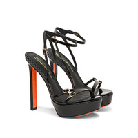 Women’s black patent leather high-heel sandal - Santoni - 2