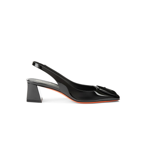 Women&rsquo;s black patent leather mid-heel slingback - Santoni - 1