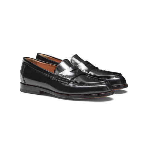 Women&rsquo;s black leather penny loafer - Santoni - 3