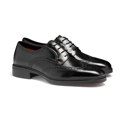 Men's black leather Easy brogue lace-up - Santoni - 3