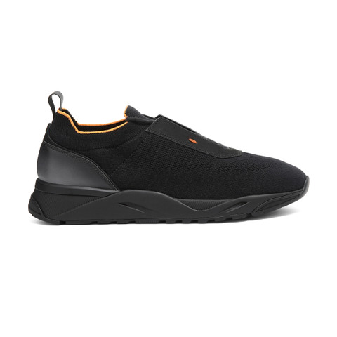Sneaker en tissu stretch et cuir noir pour homme - Santoni - 1
