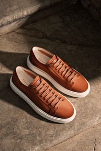 Men's orange suede sneaker - Santoni - editorial
