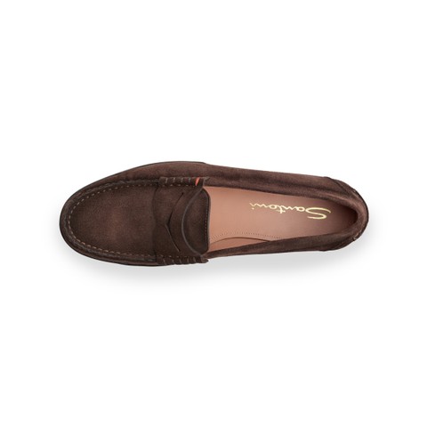 Women's dark brown suede penny loafer - Santoni - 4